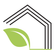 Icon of a house with a green leaf on a white background